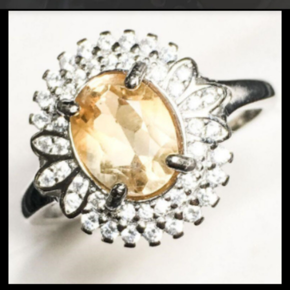 Solitaire Vintage Citrine Ring 925 Sterling Silver Diamonds 7 1.16ct Oval Cut - Picture 1 of 4